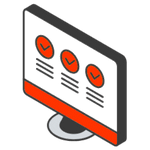 Illustration of a computer screen displaying three ticked checkmarks and text blocks, representing content tasks for SEO Services.