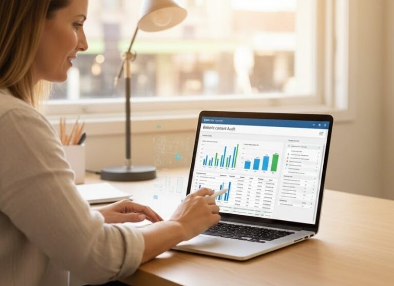 Australian business owner reviewing a thin content audit checklist to improve Google rankings.