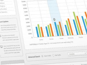 Bar chart showing traffic increase and online visibility data for local SEO resellers on different days of the week.