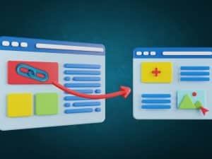 Illustration of two browser windows connected by a link, symbolising small business local SEO through link building strategies.