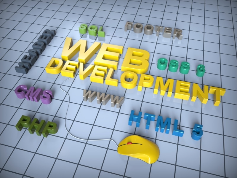 3D text layout featuring web technologies reflecting full stack designer skills.