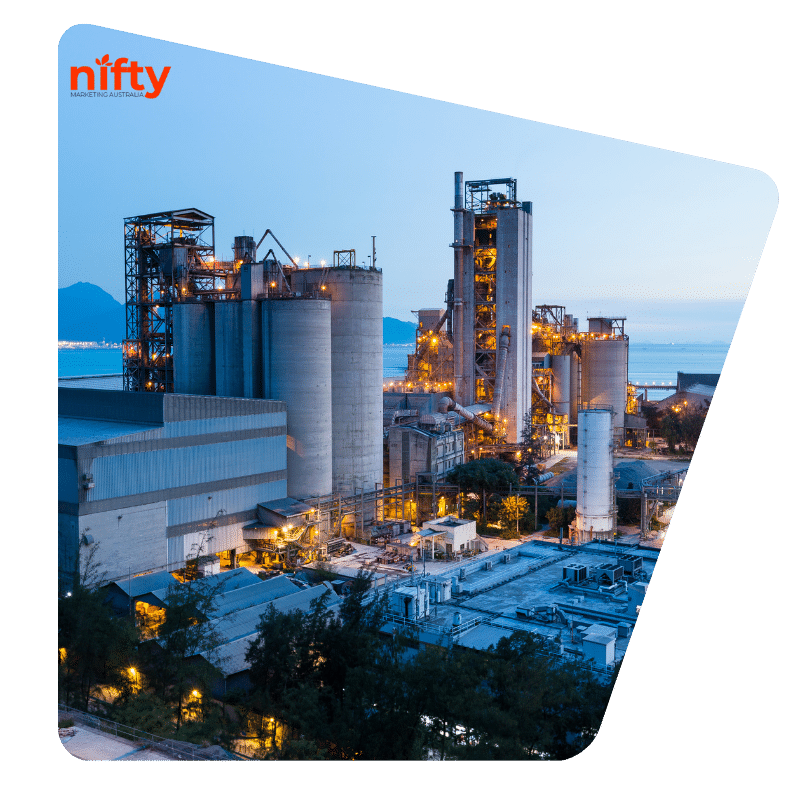 Image presents marketing for factories