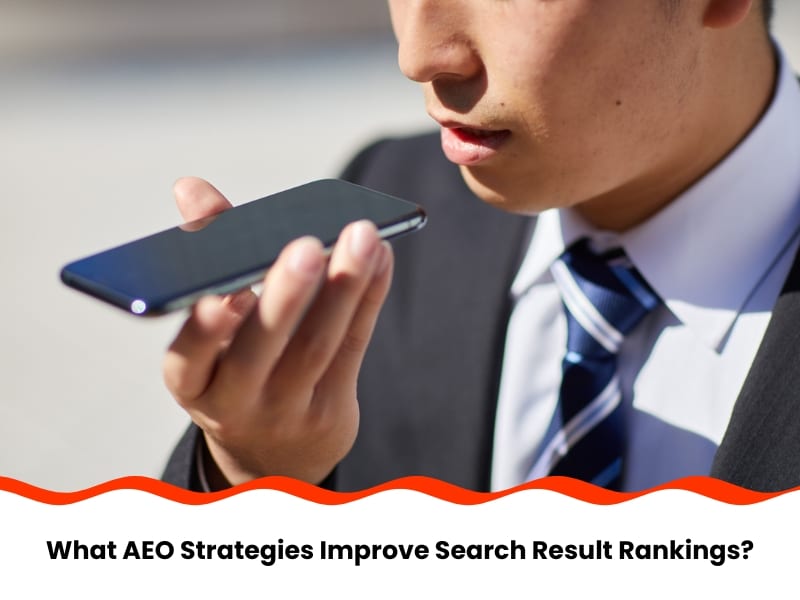 Man using voice assistant on smartphone, highlighting voice search trends influenced by AEO strategies