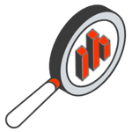 Magnifying glass icon showing rising bar charts, representing analytics linked to Get Your Custom SEO Plan.