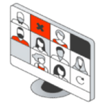 Illustration of a computer screen showing multiple user icons in a grid layout, representing Pay Per Check communication features.