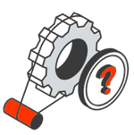 Illustration of a mechanical gear with a red question mark, designed for Social Media Marketing setup and profile design themes.