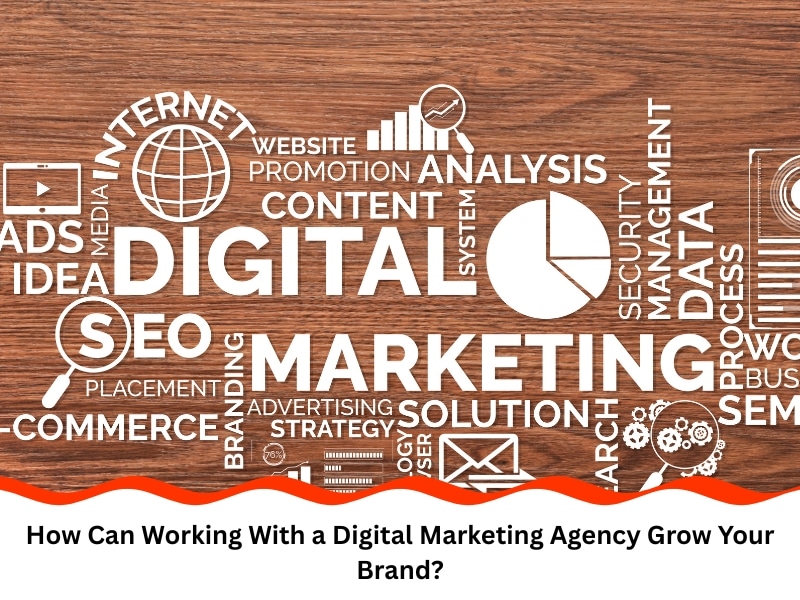 Digital marketing strategy concept on wooden desk showing teamwork and growth while working with a digital marketing agency