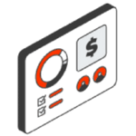 Illustration of a dashboard with charts, gauges and a dollar symbol, representing website performance tracking for Conversion Rate Optimisation.