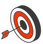 Illustration of a red and white target with an arrow hitting the centre, shown as a Graphic Design icon.