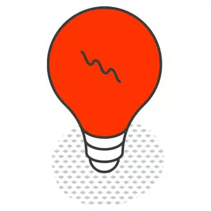 Red illustrated light bulb icon symbolising creative Graphic Design ideas on a white background.