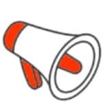 Illustrated megaphone icon in red and white representing grabbing attention through Digital Signage.