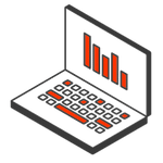 Isometric illustration of a laptop displaying bar charts, shown as a Graphic Design icon for digital poster creation.