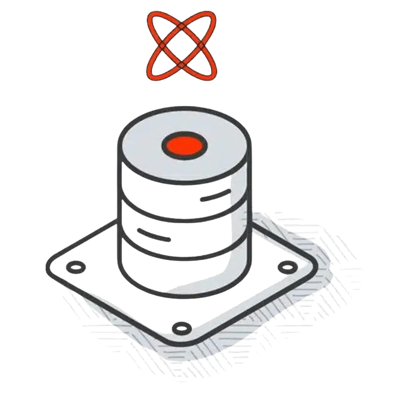 Illustration of a database-style icon with a red highlight and abstract lines, representing Video SEO data and performance tracking.