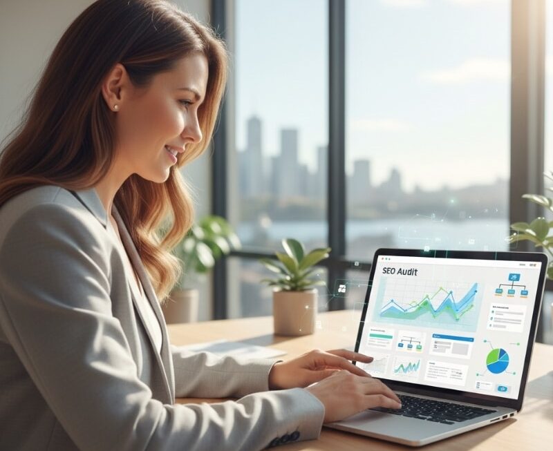 Australian business owner reviewing an SEO audit to identify common technical and content issues.