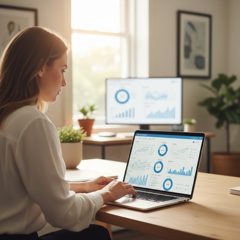 Australian business owner reviewing SEO performance indicators and competitor growth on a laptop