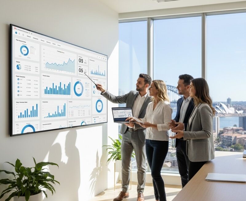 Australian SEO team reviewing lead and conversion performance to drive enquiries, not just traffic.