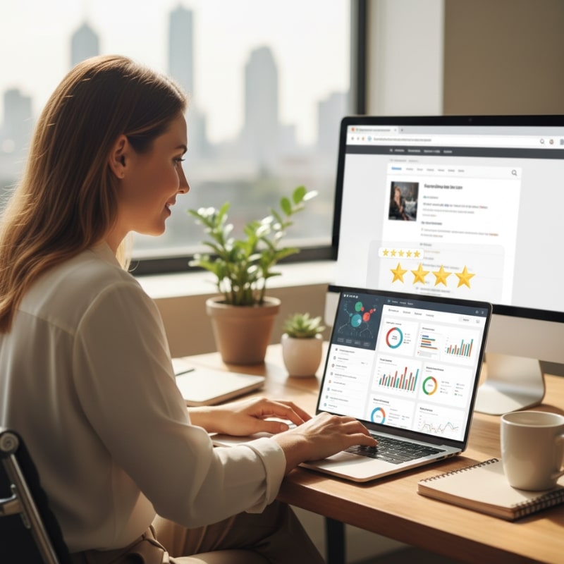 Australian business owner improving SEO by building customer trust with reviews, credibility signals, and a secure website.