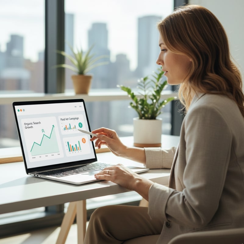 SEO vs paid ads dashboard comparison for an Australian business.