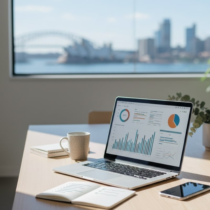 Small UX fixes that improve SEO performance shown as a clean website layout on laptop and mobile in an Australian office setting.