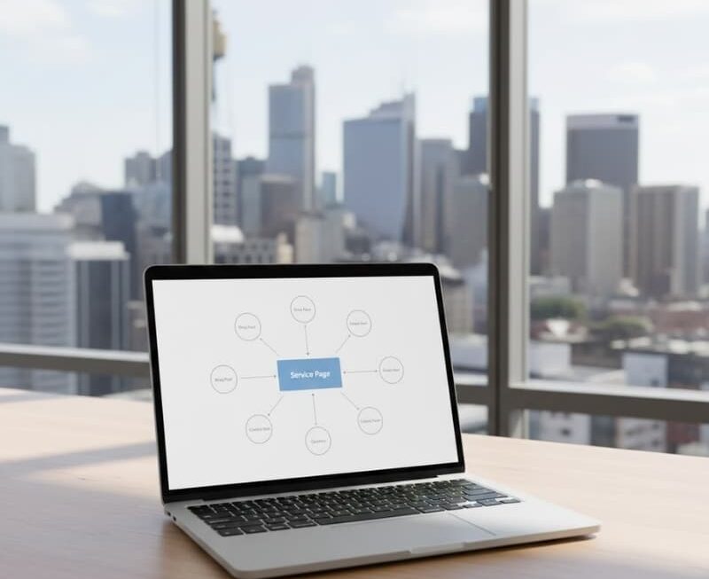 Internal linking pathways from blog content to a central service page to improve service page visibility in Australia.