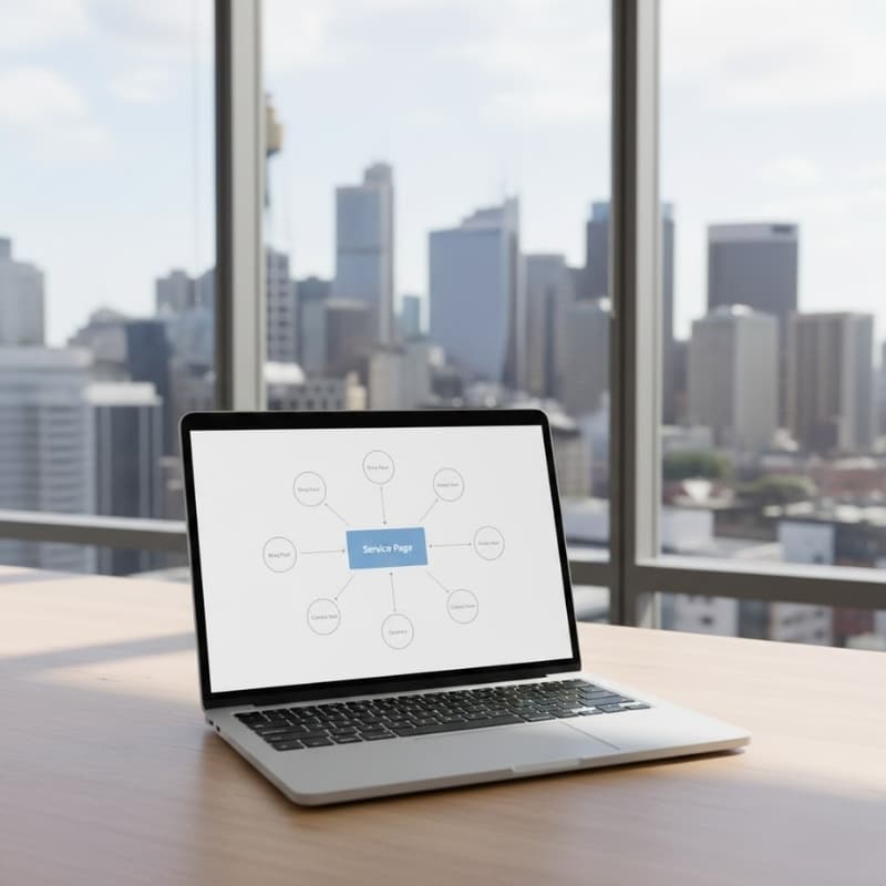 Internal linking pathways from blog content to a central service page to improve service page visibility in Australia.