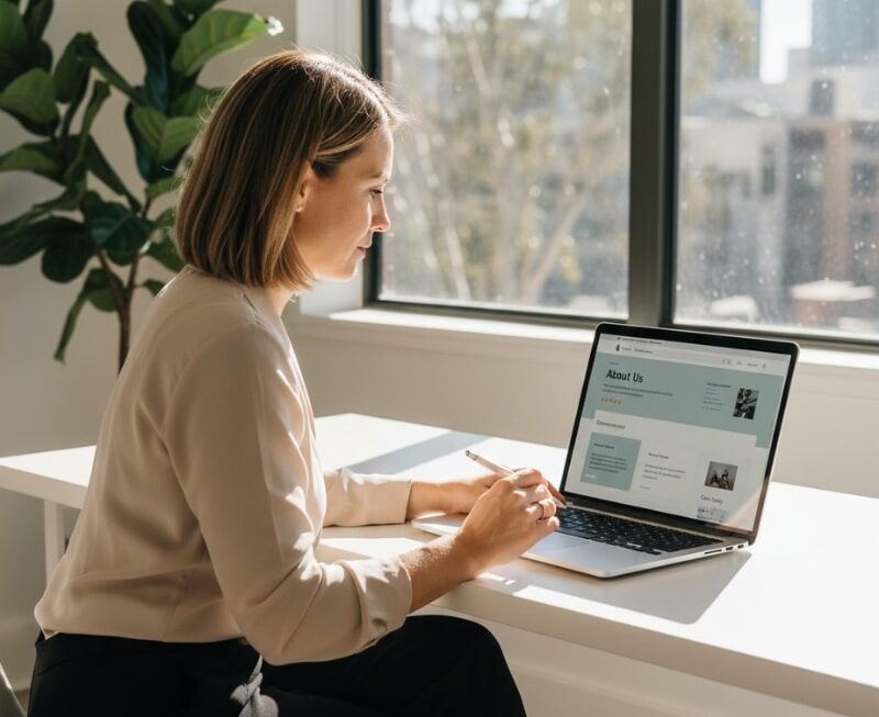 Australian business website showing trust signals like reviews, case studies and clear contact options to increase enquiries.