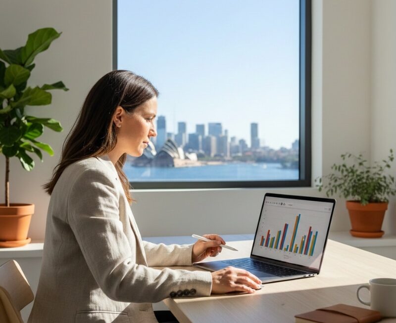 Australian business owner analysing why their website isn’t ranking on Google using SEO performance data.