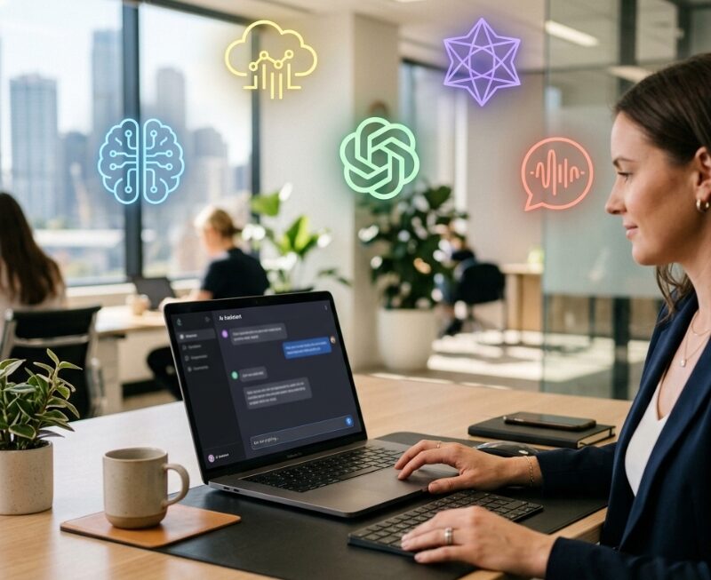 Comparison of AI tools for business tasks, showing multiple assistants supporting research, writing and productivity