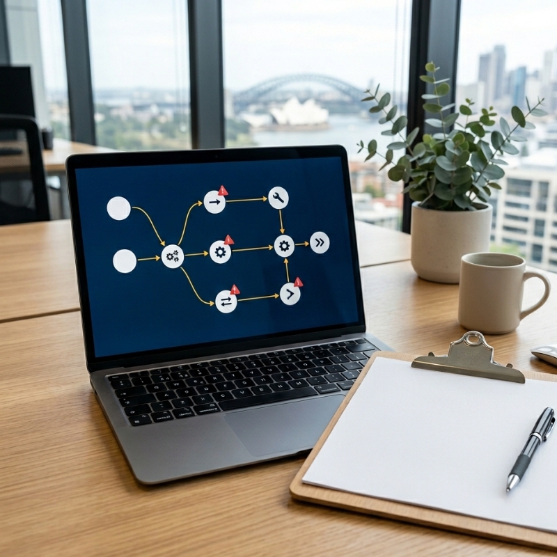 Checklist and guardrails concept for safer AI automation workflows in a business setting