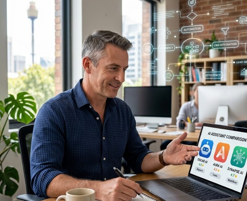 Business owner comparing Gemini, ChatGPT and Copilot for common workplace tasks in Australia