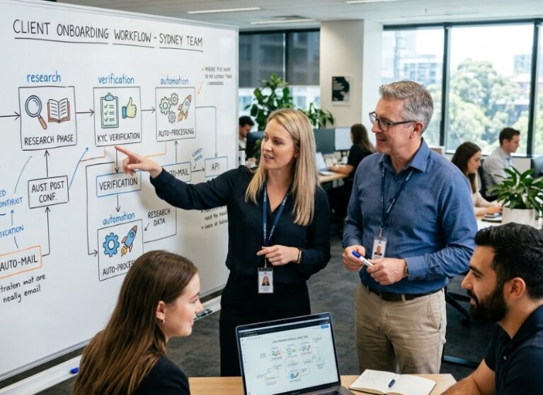 Small business desk setup showing Google Workspace apps and workflow notes representing Gemini-powered automation.