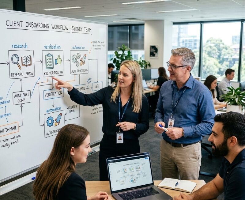 Small business desk setup showing Google Workspace apps and workflow notes representing Gemini-powered automation.