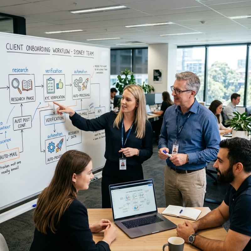 Small business desk setup showing Google Workspace apps and workflow notes representing Gemini-powered automation.