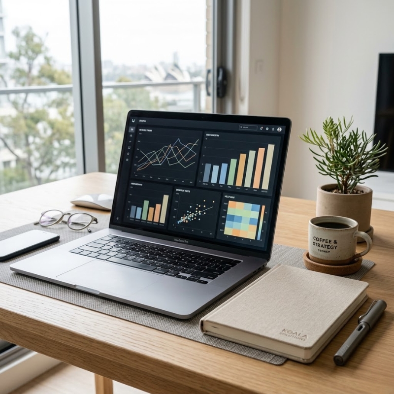 Google Search Console monthly checklist concept shown as analytics charts on a laptop