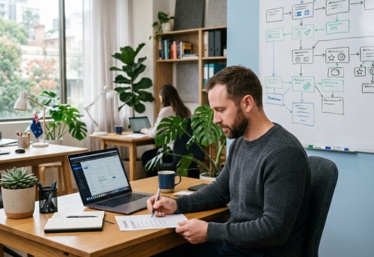 SME owner prioritising ChatGPT automation workflows using a simple framework in an Australian office