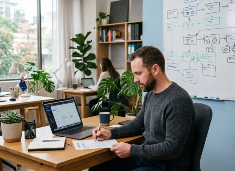 SME owner prioritising ChatGPT automation workflows using a simple framework in an Australian office