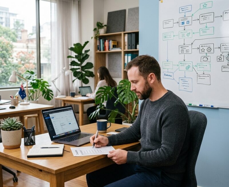 SME owner prioritising ChatGPT automation workflows using a simple framework in an Australian office