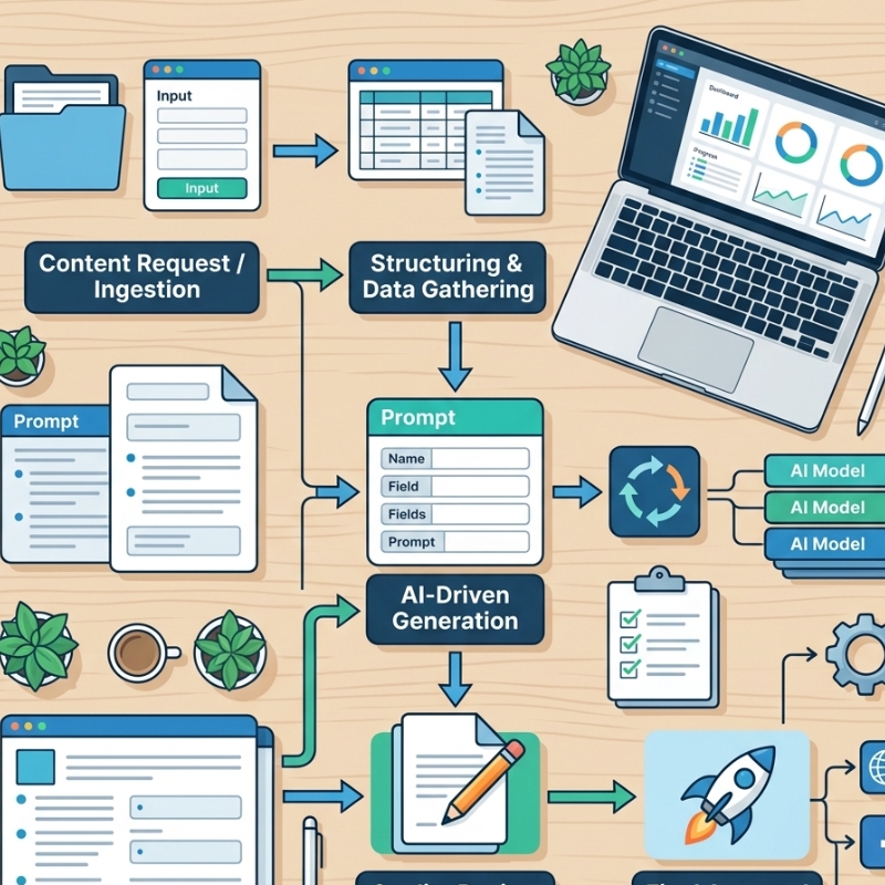 Illustration of ChatGPT automation workflows showing structured prompts, inputs and handoffs in a streamlined AI process