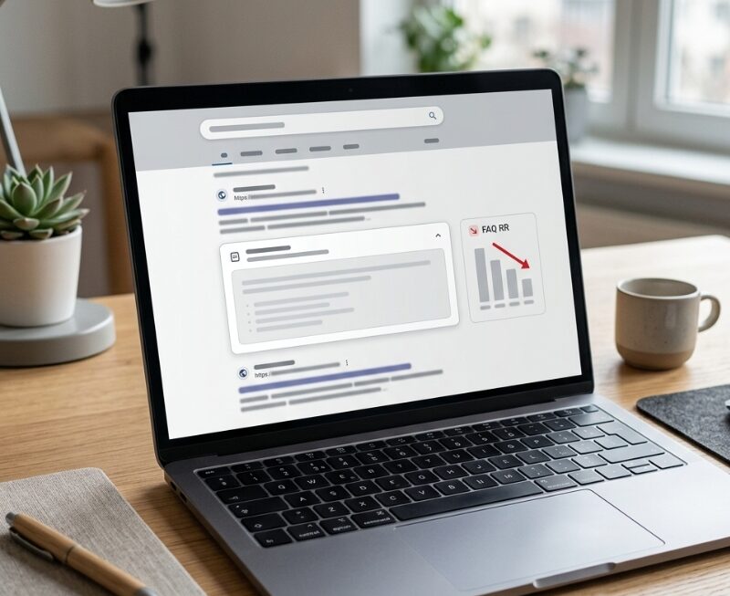 Google-style search results page showing FAQ rich results fading out and reduced visibility.