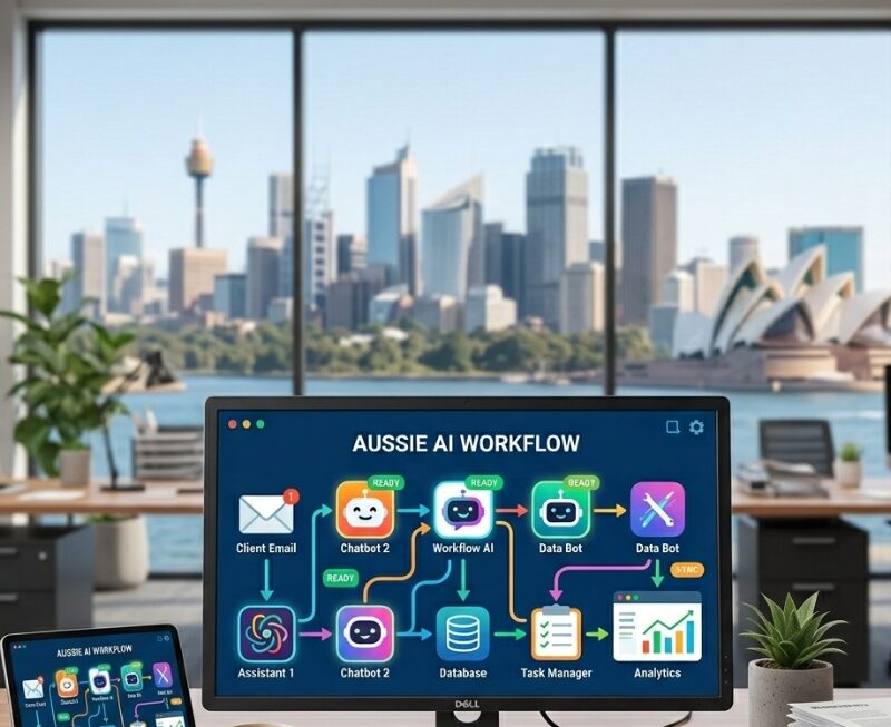 Australian SME team comparing AI chatbot tools for automating marketing, sales and admin workflows.