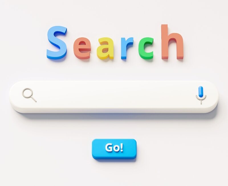 3D rendered search bar on a white background representing modern ai search technology.