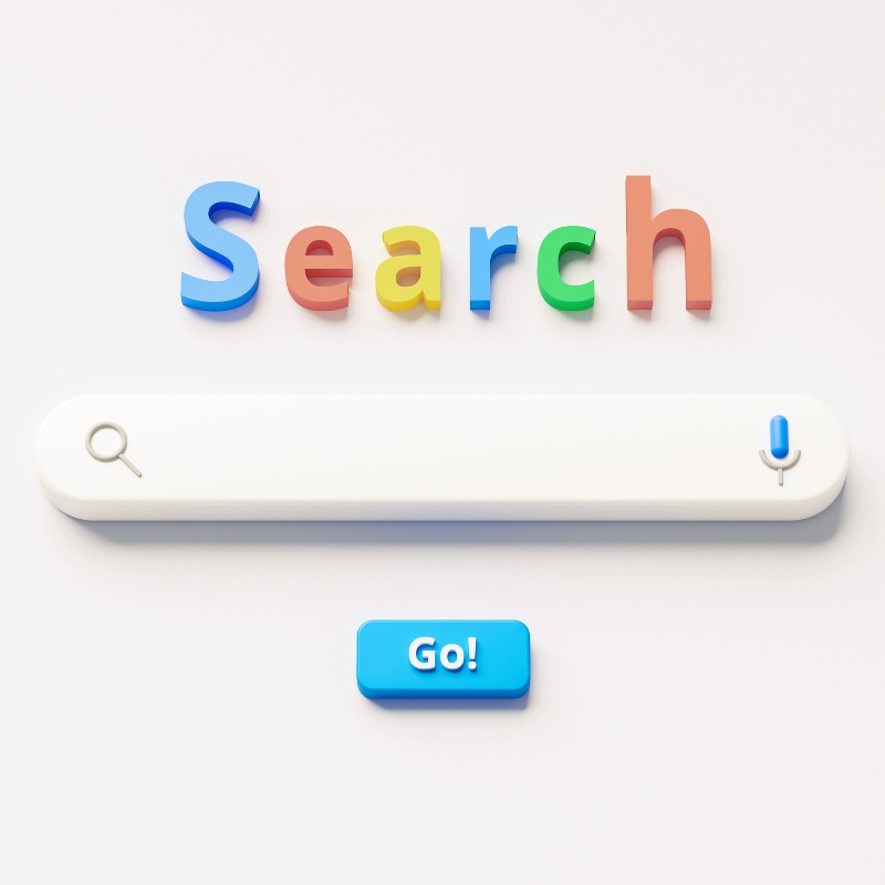 3D rendered search bar on a white background representing modern ai search technology.