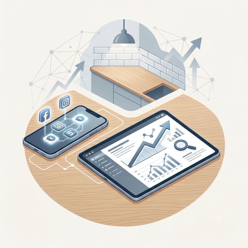 Social media and SEO analytics concept for Australian trade businesses connecting online search data with social platforms
