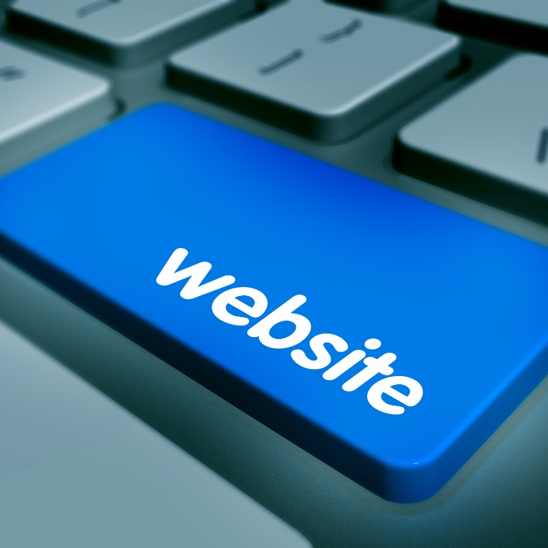 Close-up of a blue keyboard button with the text "website" to improve user experience and AEO performance.