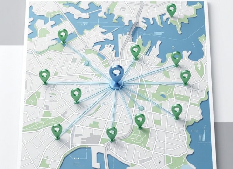 Multi-location local SEO map showing several Australian business locations