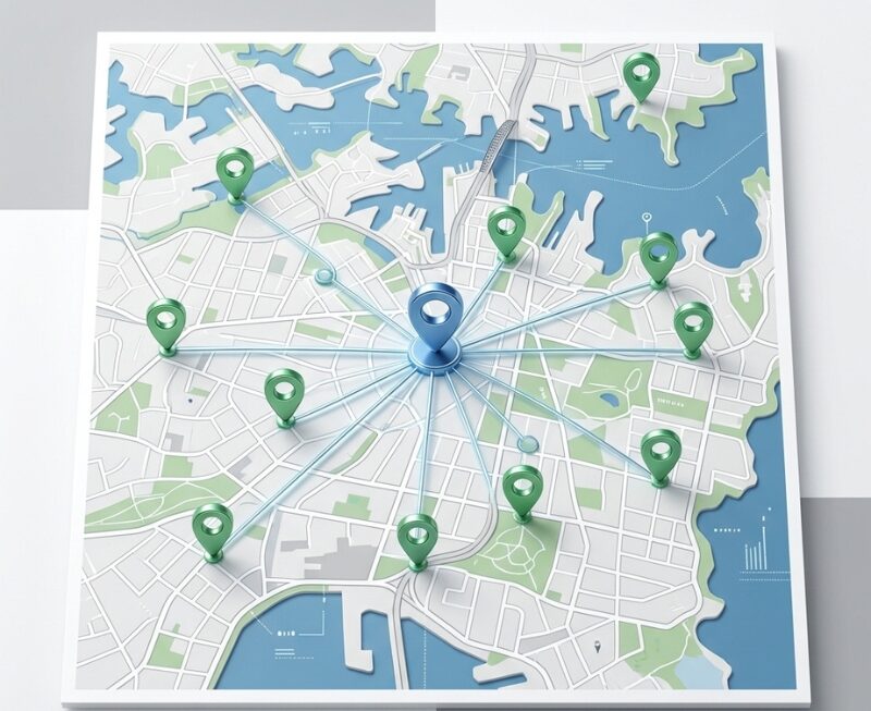 Multi-location local SEO map showing several Australian business locations