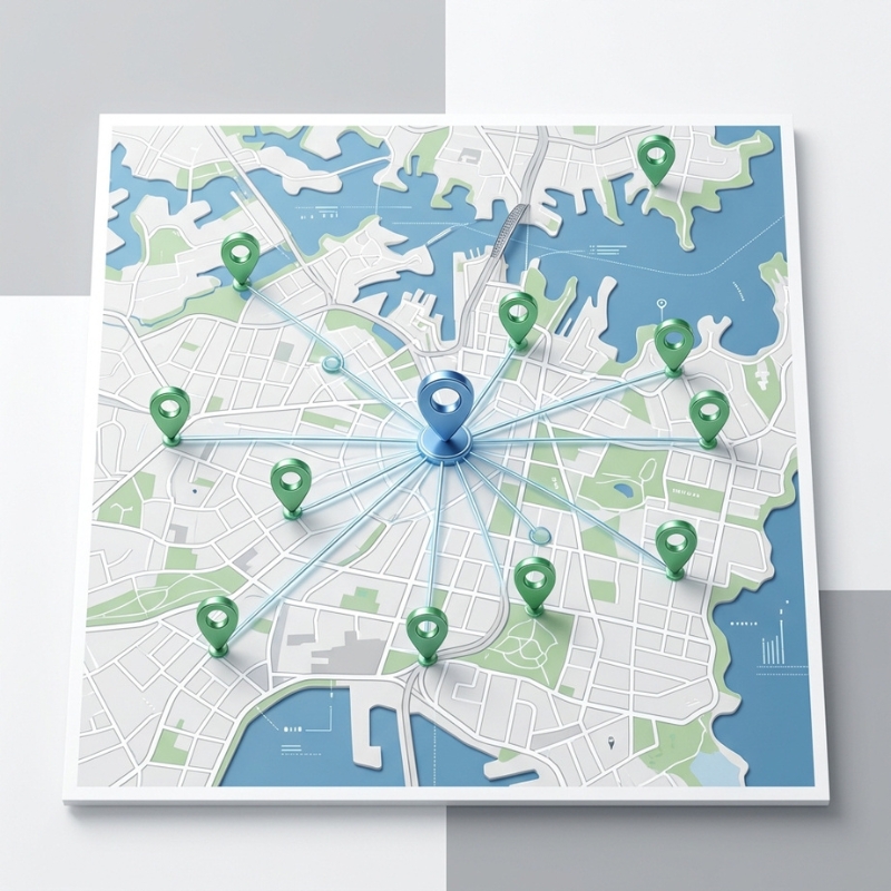 Multi-location local SEO map showing several Australian business locations