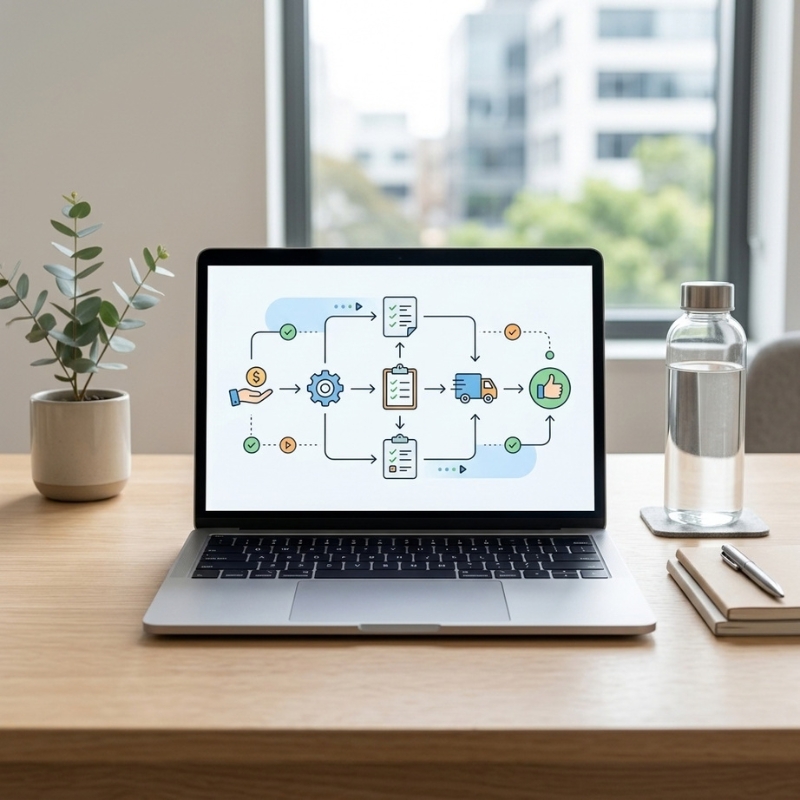 Business task automation workflow with organised digital process steps