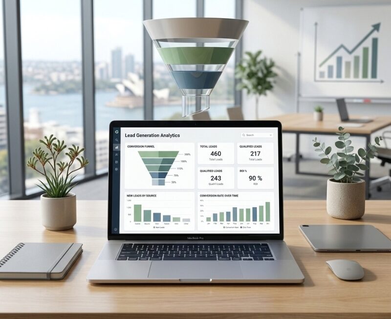 Lead generation analytics showing business enquiries and conversion performance