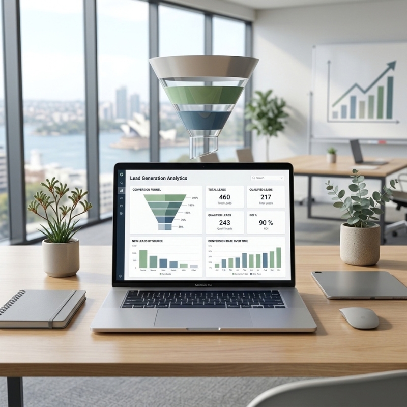 Lead generation analytics showing business enquiries and conversion performance